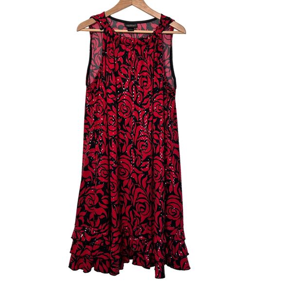Lane Bryant Women's Dress Sequin Sparkle‎ Red Black Sleeveless Ruched Collar - Picture 1 of 16